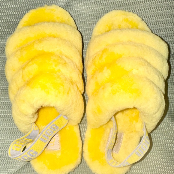 UGG Other - UGG Kids Yellow Fluffy Slide Sandals with Branded Strap